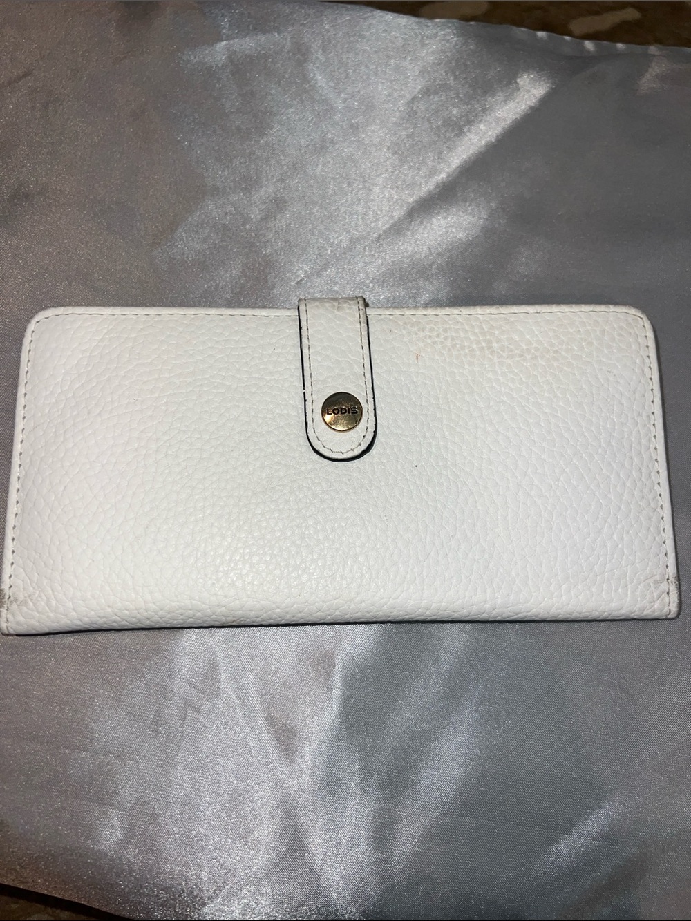Lodis White Pebbled Leather Snap Wallet with Gold Button